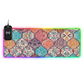 Colorful Mandala Turkish Wireless Charging Mouse Pad for Mobile Phone Extra Large Gaming Mousepad with 13 Lighting Modes Keyboard Mat for Office Home Gaming MacBook PC Laptop Desk